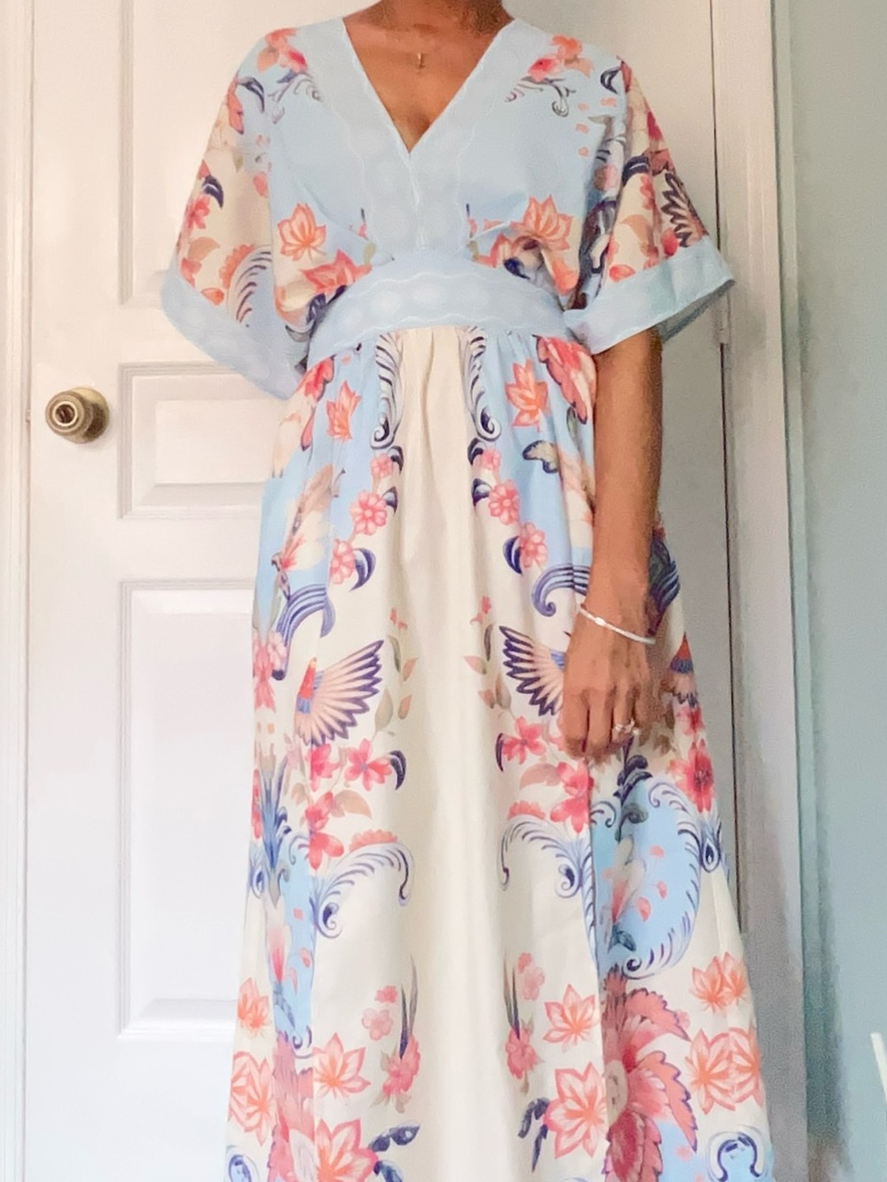 Cupshe Women Breezy Floral Maxi Beach Dress with Side Slits-S-Blue